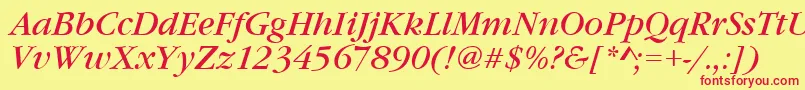 GourmandItalic Font – Red Fonts on Yellow Background