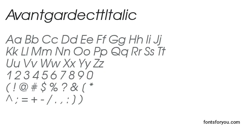 Czcionka AvantgardecttItalic – alfabet, cyfry, specjalne znaki