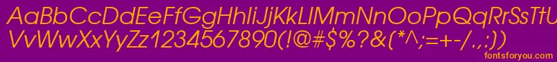 AvantgardecttItalic-fontti – oranssit fontit violetilla taustalla