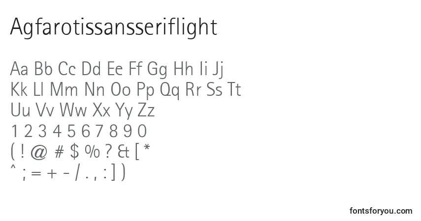 Czcionka Agfarotissansseriflight – alfabet, cyfry, specjalne znaki