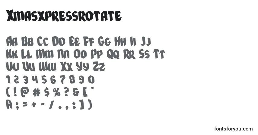Czcionka Xmasxpressrotate – alfabet, cyfry, specjalne znaki