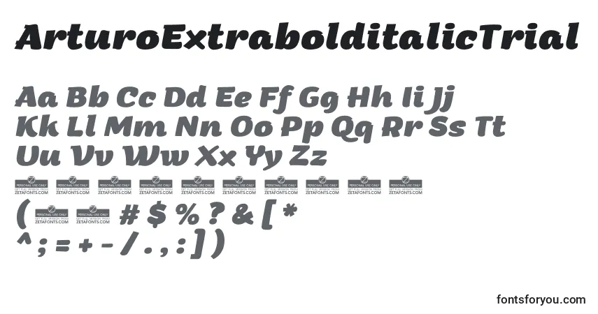 Schriftart ArturoExtrabolditalicTrial – Alphabet, Zahlen, spezielle Symbole