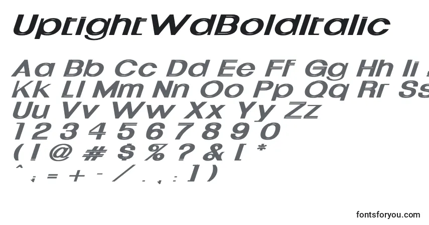 Шрифт UptightWdBoldItalic – алфавит, цифры, специальные символы