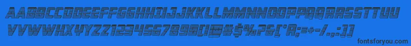 Buchananchromeital-Schriftart – Schwarze Schriften auf blauem Hintergrund