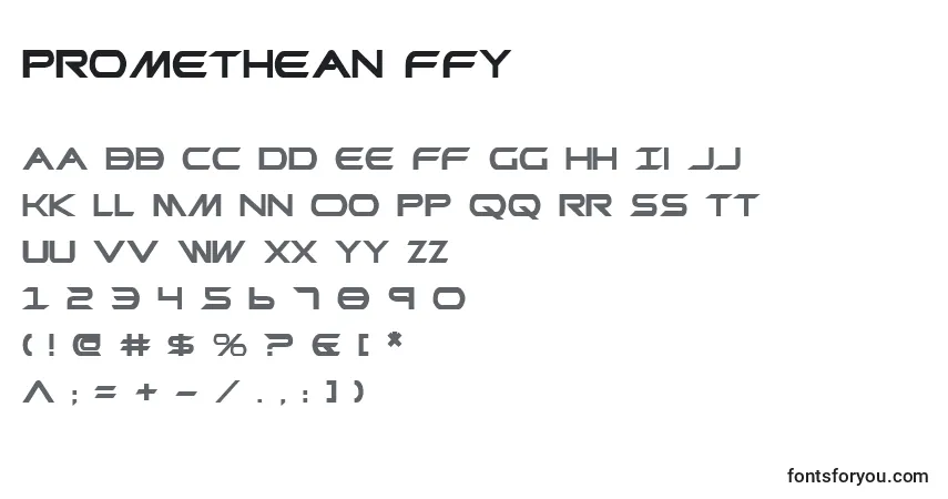 Czcionka Promethean ffy – alfabet, cyfry, specjalne znaki