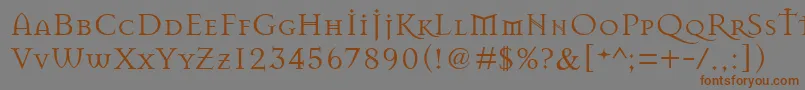 フォントMasonchronicles – 茶色の文字が灰色の背景にあります。