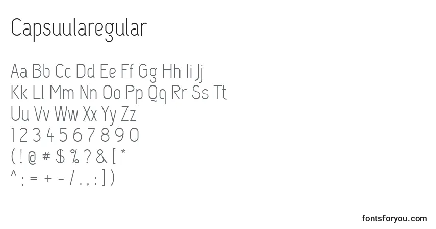 Schriftart Capsuularegular – Alphabet, Zahlen, spezielle Symbole