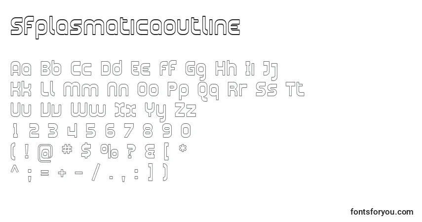 Schriftart Sfplasmaticaoutline – Alphabet, Zahlen, spezielle Symbole