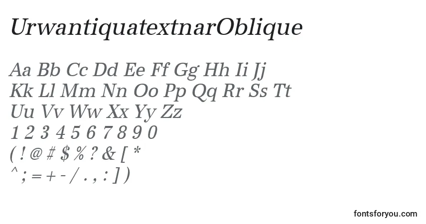 Шрифт UrwantiquatextnarOblique – алфавит, цифры, специальные символы