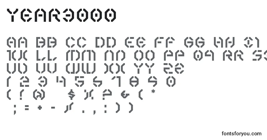 Schriftart Year3000 – Alphabet, Zahlen, spezielle Symbole