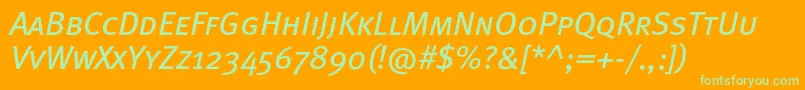 MetabookcapscItalic-fontti – vihreät fontit oranssilla taustalla