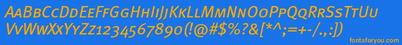 MetabookcapscItalic-fontti – oranssit fontit sinisellä taustalla