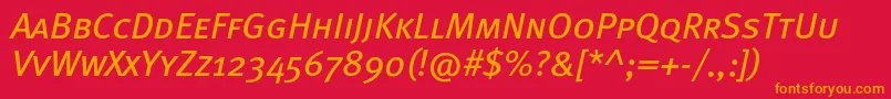 Fonte MetabookcapscItalic – fontes laranjas em um fundo vermelho