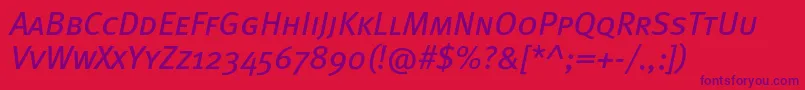 MetabookcapscItalic-fontti – violetit fontit punaisella taustalla