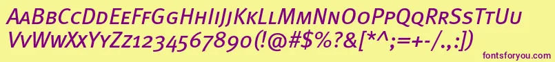 MetabookcapscItalic Font – Purple Fonts on Yellow Background