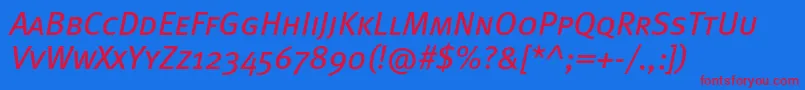 フォントMetabookcapscItalic – 赤い文字の青い背景