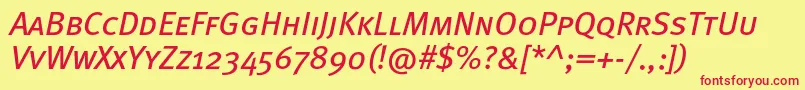 フォントMetabookcapscItalic – 赤い文字の黄色い背景