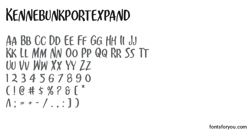 Kennebunkportexpand-fontti – aakkoset, numerot, erikoismerkit