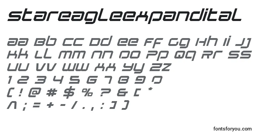Schriftart Stareagleexpandital – Alphabet, Zahlen, spezielle Symbole