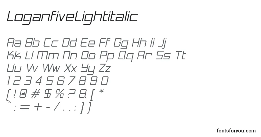 LoganfiveLightitalic Font – alphabet, numbers, special characters