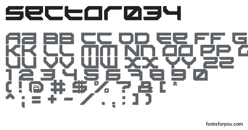 A fonte Sector034 – alfabeto, números, caracteres especiais