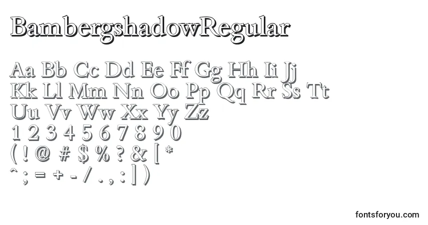 A fonte BambergshadowRegular – alfabeto, números, caracteres especiais