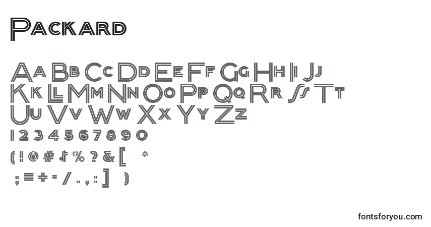 Schriftart Packard – Alphabet, Zahlen, spezielle Symbole