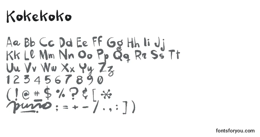 Schriftart Kokekoko – Alphabet, Zahlen, spezielle Symbole