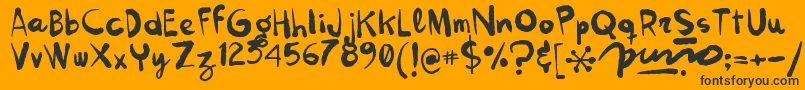 Kokekoko-Schriftart – Schwarze Schriften auf orangefarbenem Hintergrund