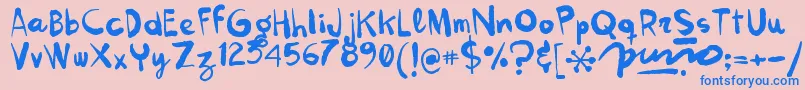 Kokekoko-Schriftart – Blaue Schriften auf rosa Hintergrund