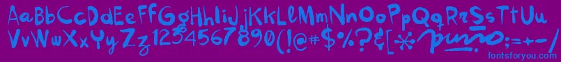 Kokekoko-Schriftart – Blaue Schriften auf violettem Hintergrund