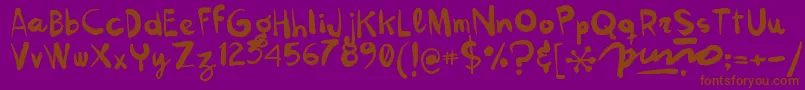 Kokekoko-Schriftart – Braune Schriften auf violettem Hintergrund