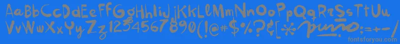 Kokekoko-Schriftart – Graue Schriften auf blauem Hintergrund