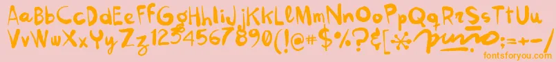 Kokekoko-Schriftart – Orangefarbene Schriften auf rosa Hintergrund