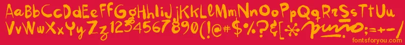 Kokekoko-Schriftart – Orangefarbene Schriften auf rotem Hintergrund