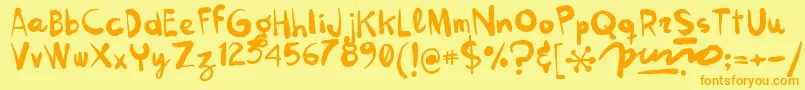 Kokekoko-Schriftart – Orangefarbene Schriften auf gelbem Hintergrund