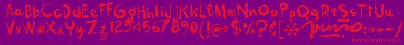 Kokekoko-Schriftart – Rote Schriften auf violettem Hintergrund