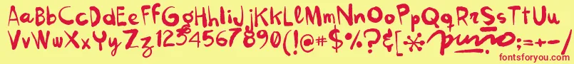 Kokekoko-Schriftart – Rote Schriften auf gelbem Hintergrund