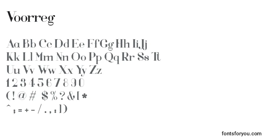 A fonte Voorreg – alfabeto, números, caracteres especiais