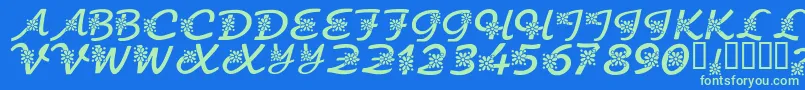 fuente KrFloralScript – Fuentes Verdes Sobre Fondo Azul