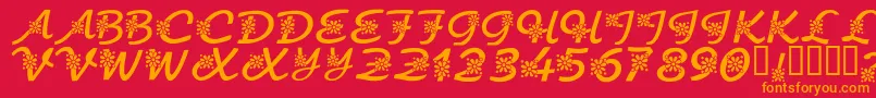 フォントKrFloralScript – 赤い背景にオレンジの文字