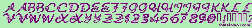 KrFloralScript Font – Purple Fonts on Green Background