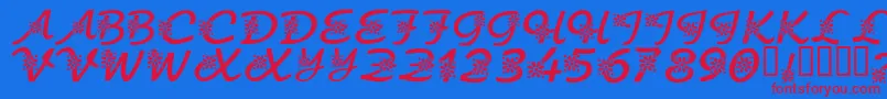 KrFloralScript Font – Red Fonts on Blue Background