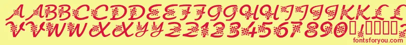 Czcionka KrFloralScript – czerwone czcionki na żółtym tle