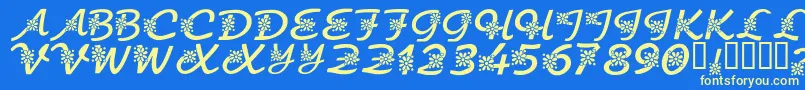 Fonte KrFloralScript – fontes amarelas em um fundo azul