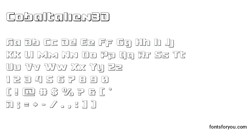 Schriftart Cobaltalien3D – Alphabet, Zahlen, spezielle Symbole