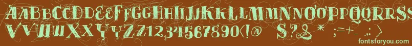 Vtksvelhostempos-fontti – vihreät fontit ruskealla taustalla