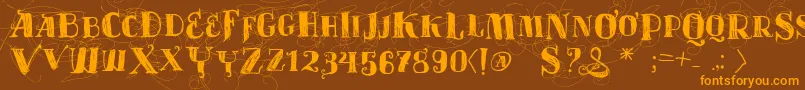 Vtksvelhostempos-Schriftart – Orangefarbene Schriften auf braunem Hintergrund