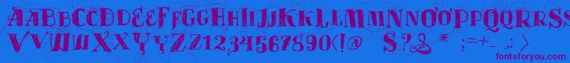 Vtksvelhostempos-Schriftart – Violette Schriften auf blauem Hintergrund