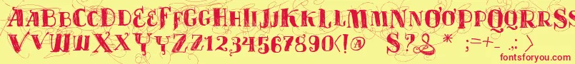 Vtksvelhostempos-Schriftart – Rote Schriften auf gelbem Hintergrund